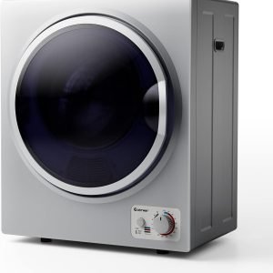 COSTWAY GT-10222US-SL-FPCY, 110V Electric Portable Clothes Stainless Steel Tub, Panel Downside Easy Control for 4 Automatic Drying Mode Compact Laundry Dryer, Silver