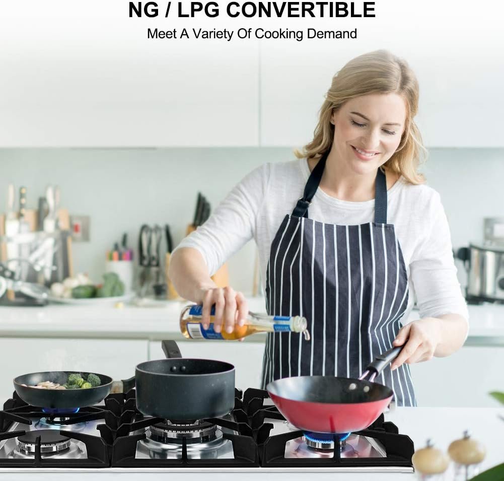thermomate 30 Inch Gas Cooktop, Built In Gas Rangetop with 5 High Efficiency Burners, NG/LPG Convertible Stainless Steel Gas Stove Top with Thermocouple Protection, 120V AC - Image 6