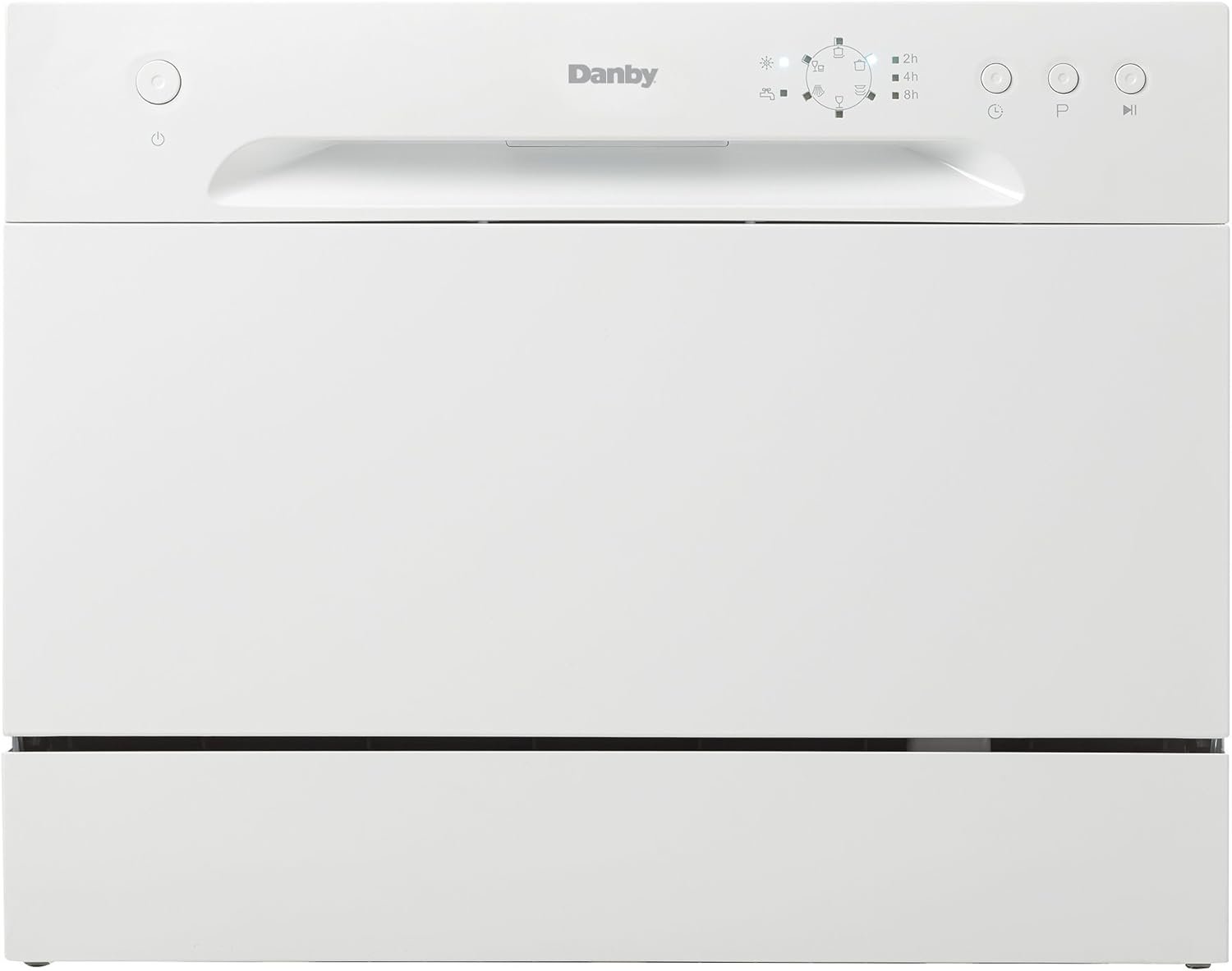 Danby DDW621WDB Countertop Dishwasher with 6 Place Settings, 6 Wash Cycles and Silverware Basket, Energy Star-Rated with Low Water Consumption and Quiet Operation, White