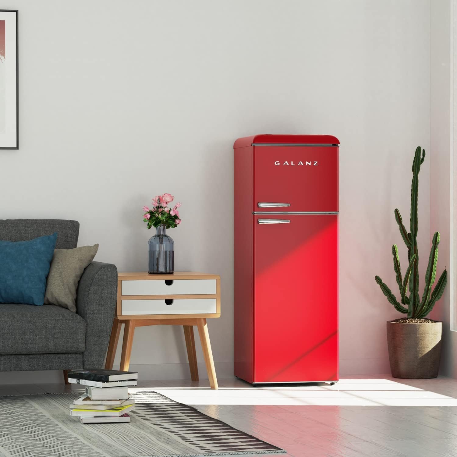 Galanz GLR12TRDEFR Refrigerator, Dual Door Fridge, Adjustable Electrical Thermostat Control with Top Mount Freezer Compartment, Retro Red, 12.0 Cu Ft - Image 2