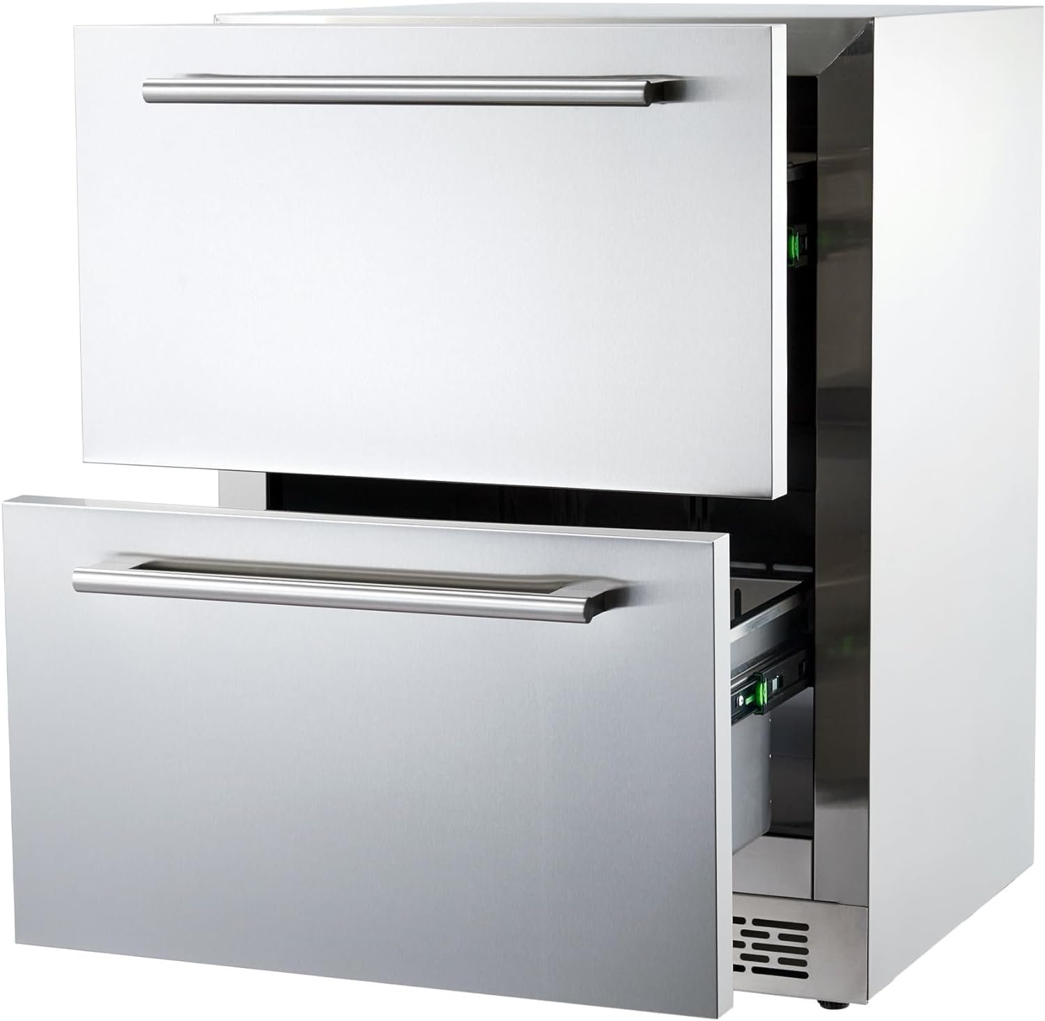 PioneerWorks 24-Inch Stainless Steel Beverage Refrigerator - Double Drawer Fridge for Soda and Beer, Freestanding & Built-in Design for Home and Outdoor Commercial Use, Waterproof and fingerprint resi