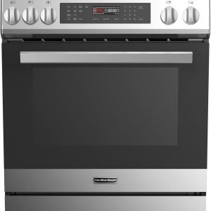 Hamilton Beach HBRD37AMZ 30” Dual Fuel Gas Range Stove and Electric Oven with LED Touch Control, 5 Cooktop Burners, Heavy-Duty Metal Knobs, Cast Iron Grates, and Stainless Steel Cooking Racks