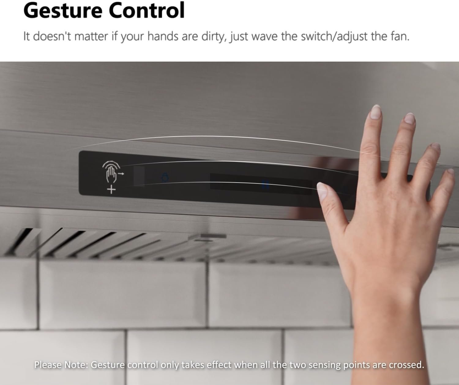 IKTCH 30-inch Wall Mount Range Hood 900 CFM Ducted/Ductless Convertible, Kitchen Chimney Vent Stainless Steel with Gesture Sensing & Touch Control Switch Panel, 2 Pcs Adjustable Lights(IKP02-30'') - Image 3