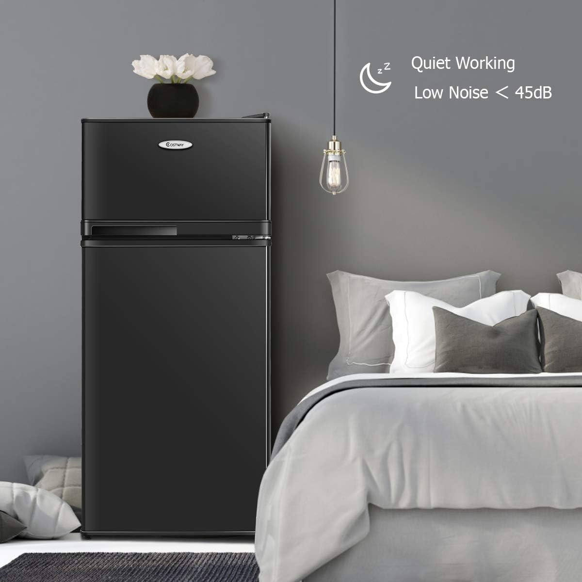 COSTWAY Compact Refrigerator, 3.4 Cu. Ft. Classic Fridge with Adjustable Removable Glass Shelves, Mechanical Control, Recessed Handle, Fridge Freezer for Dorm, Office, Apartment, Black - Image 2