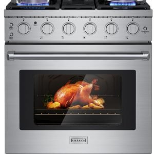Empava 30" Slide-In Freestanding Gas Range with 5 Sealed Burners, Cast Iron Grates and 4.55 cu. ft. Convection Oven with Mechanical Knobs Control in Stainless Steel