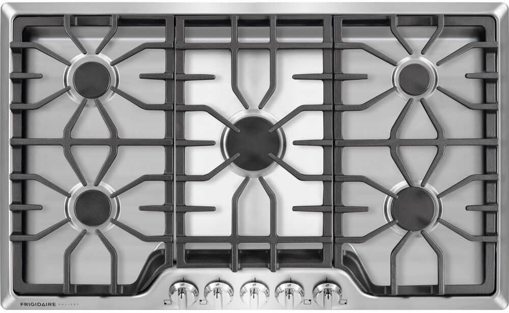 Frigidaire Gallery 36 Inch Stainless Steel Gas Cooktop, 5-Burner Range with Liquid Propane Cooktop Conversion Kit, FGGC3645QS