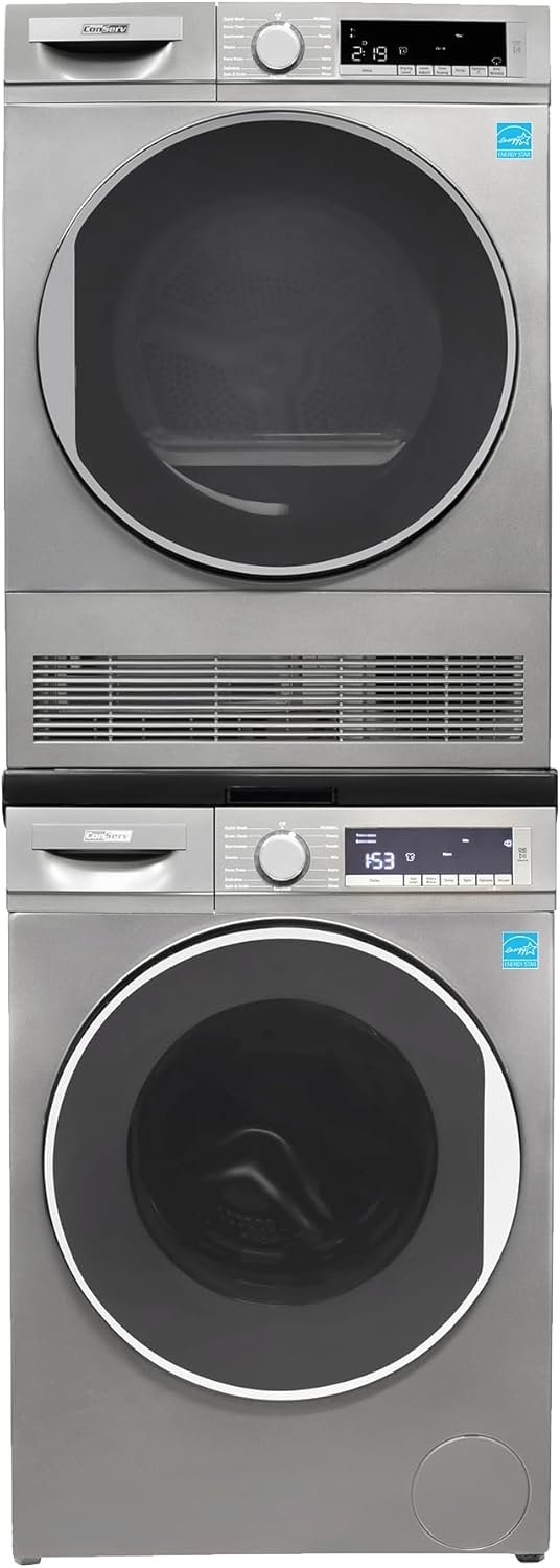 2.2 cf 120 V Washer & 4 Cf 220V Condensing Dryer Made in Europe (Titanium + Stacking kit)