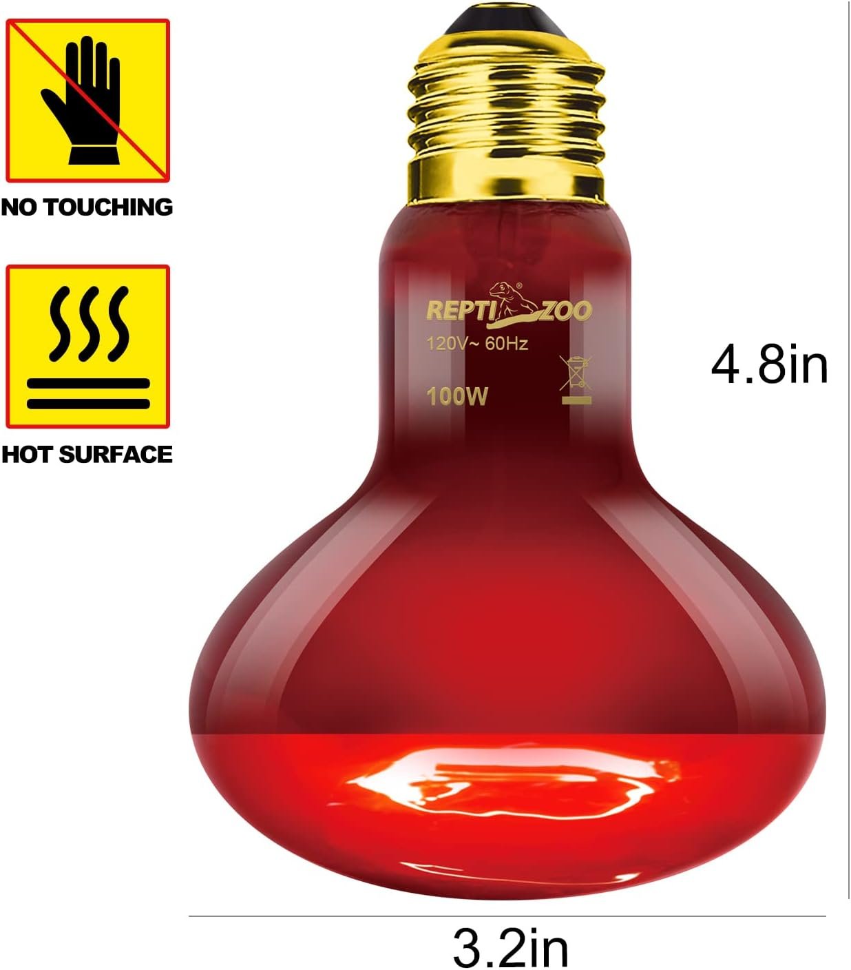 REPTI ZOO 2 Pack Infrared Heat Lamp, 100W Reptile Heat Emitter Infrared Basking Spot Light, Red Heat Lamp for Chickens Coop Reptile Pets Brooder Use - Image 7
