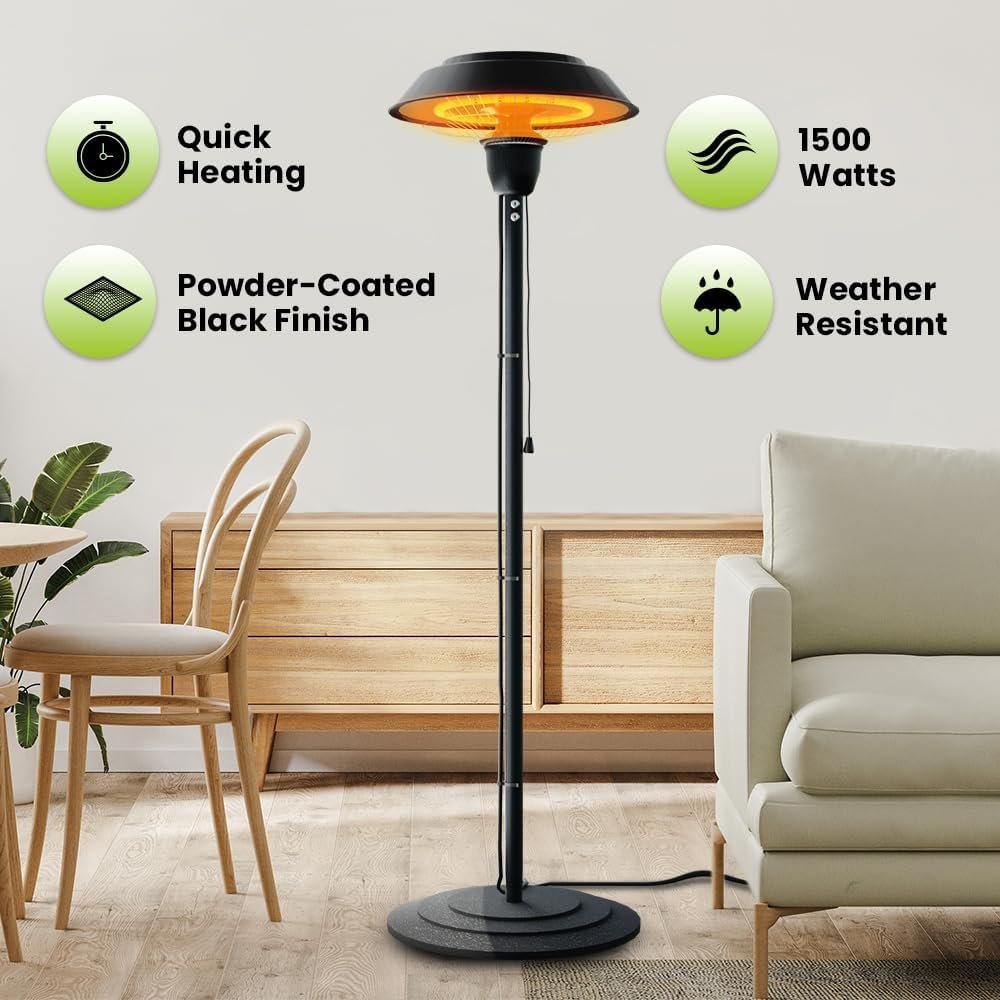 Indoor & Outdoor 1500W Electric Infrared Patio Heater, Waterproof & Tip-Over Protection, Perfect for Garden, Balcony - Image 2