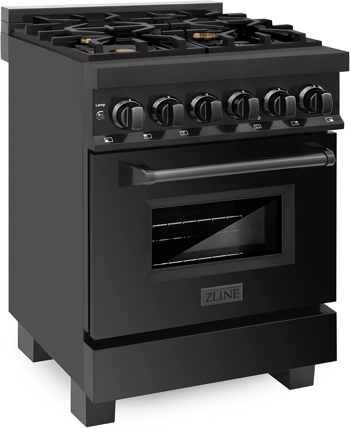ZLINE 24" 2.8 cu. ft. Dual Fuel Range with Gas Stove and Electric Oven in Black Stainless Steel with Brass Burners (RAB-BR-24)