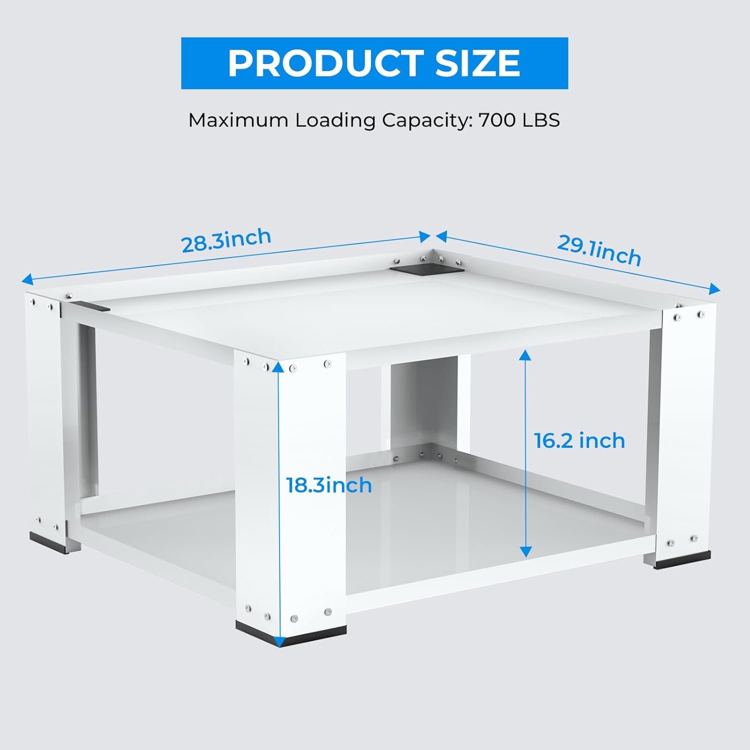 Laundry Pedestal for Washer and Dryer 18" Height - Fit 27 and 28 Inch Washer and Dryer Stand Riser Heavy Duty Steel 700lbs Capacity Universal Washing Machine Pedestals White - Image 3