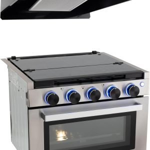 RecPro RV Stove | 21" x 17" Cooktop | 17" Tall Gas Range | 3 Burner | 1.8 Cu. Ft | 7100 BTU | Black or Silver Finish | Optional Vented Range Hood (Stainless, With Range Hood)