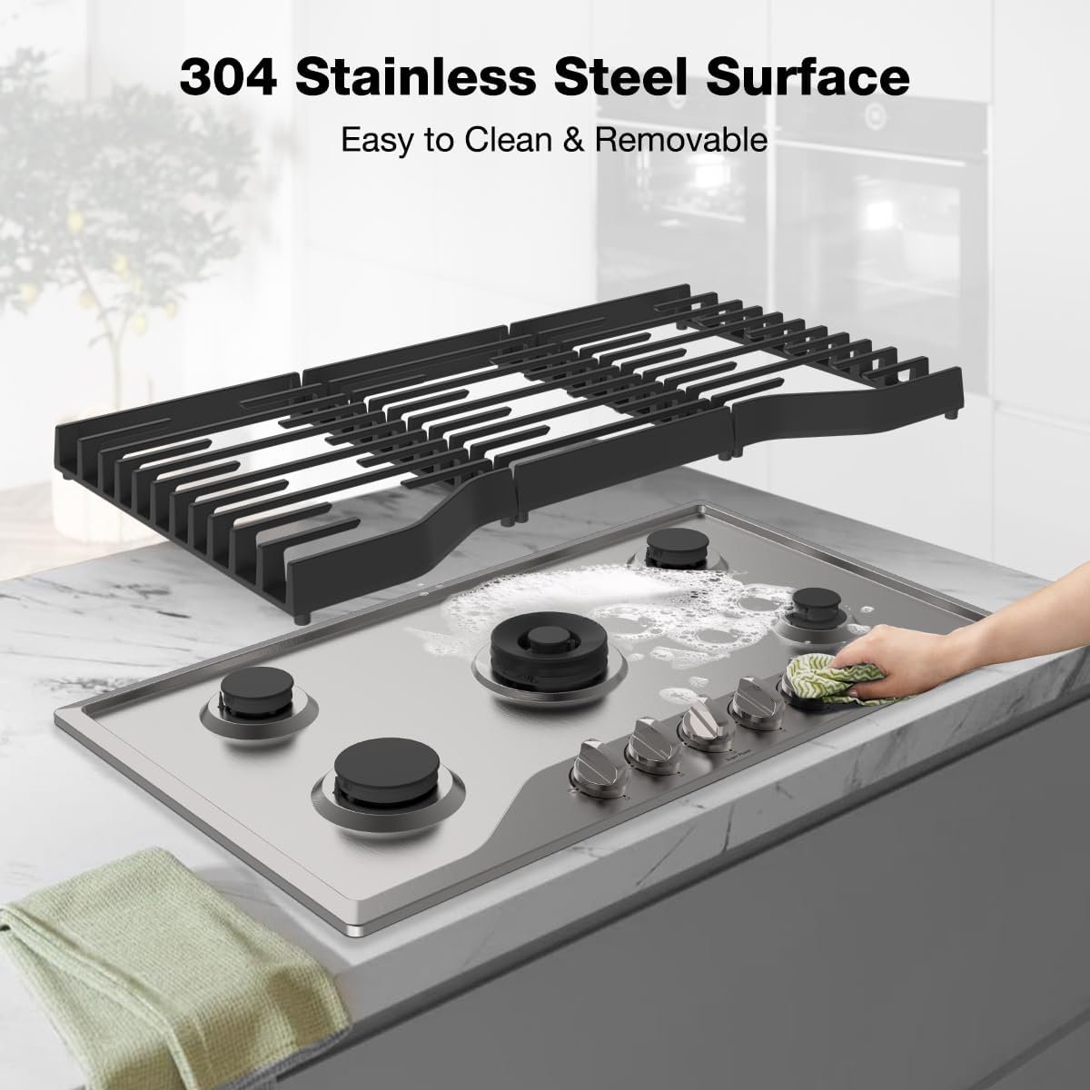 ThermoMate 36 Inch Gas Cooktop with 5 Italy Sabaf Power Burners, Built In Gas Stove Top of 304 Stainless Steel, Gas Hob NG/LPG Convertible, Gas Cooker with Thermocouple Protection CSA Certified - Image 7