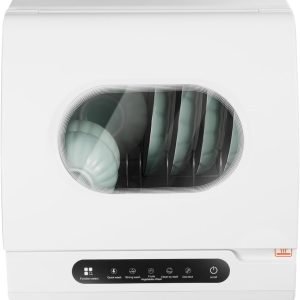 Portable Countertop Dishwashers with 5L Built-in Water Tank & Inlet Hose, 5 Washing Programs,360° Spray Arm and LED Light Mini Countertop Dishwasher for Small Homes, Apartments