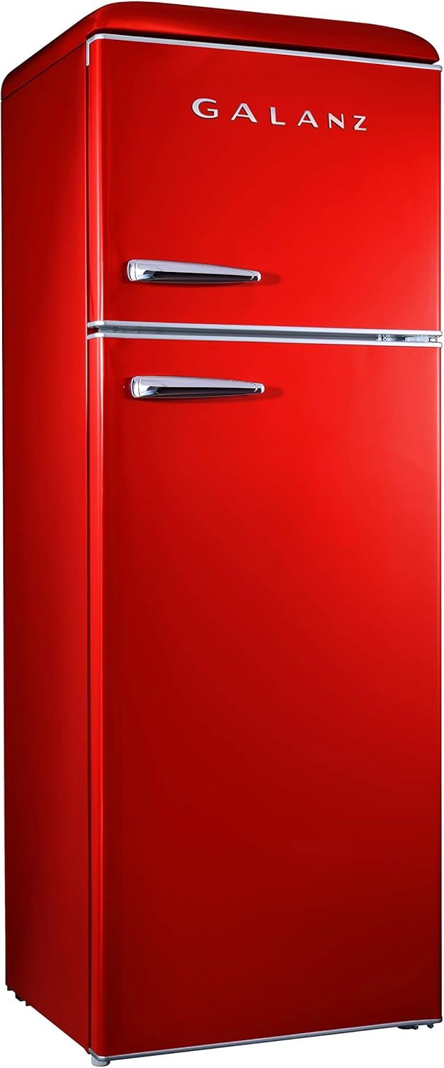 Galanz GLR12TRDEFR Refrigerator, Dual Door Fridge, Adjustable Electrical Thermostat Control with Top Mount Freezer Compartment, Retro Red, 12.0 Cu Ft