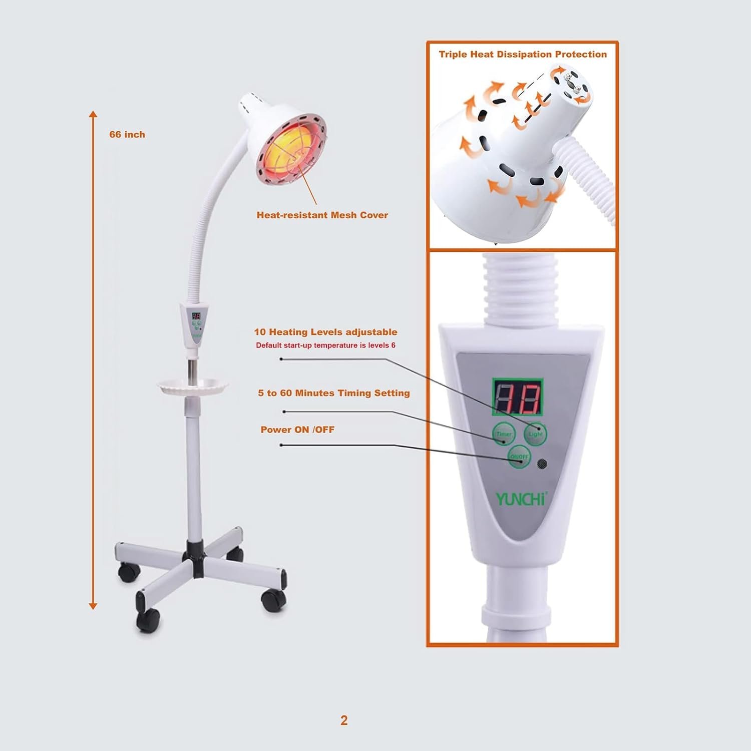 Infrared Light 275W Red Light Therapy Heat Lamp with Remote Control for Relieve Joint Pain and Muscle Aches, Adjustable Red Light Standing Heat Lamp - Image 8