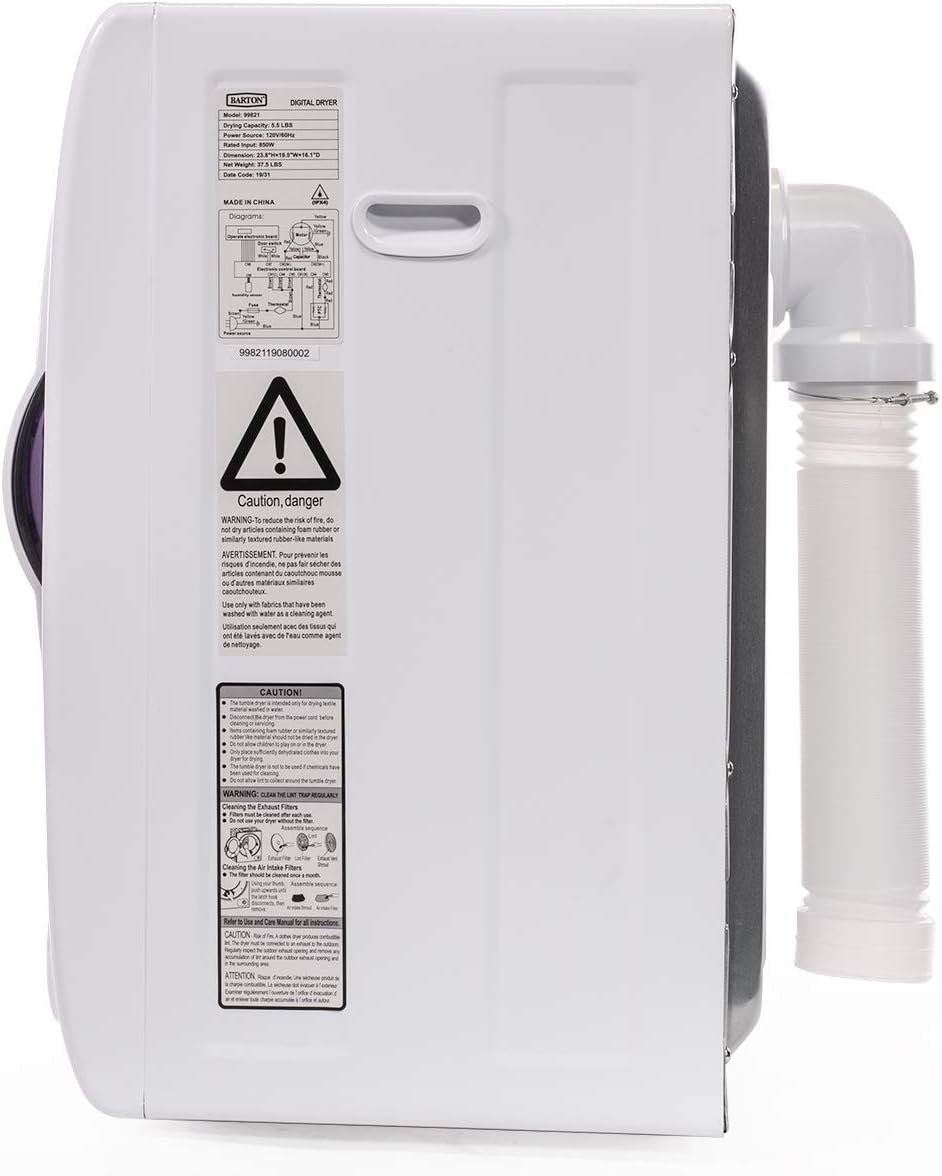 Barton Tumble Dryer White w/Digital Timer Automatic Portable Electric RV Apartment Clothes Laundry Compact - Image 6