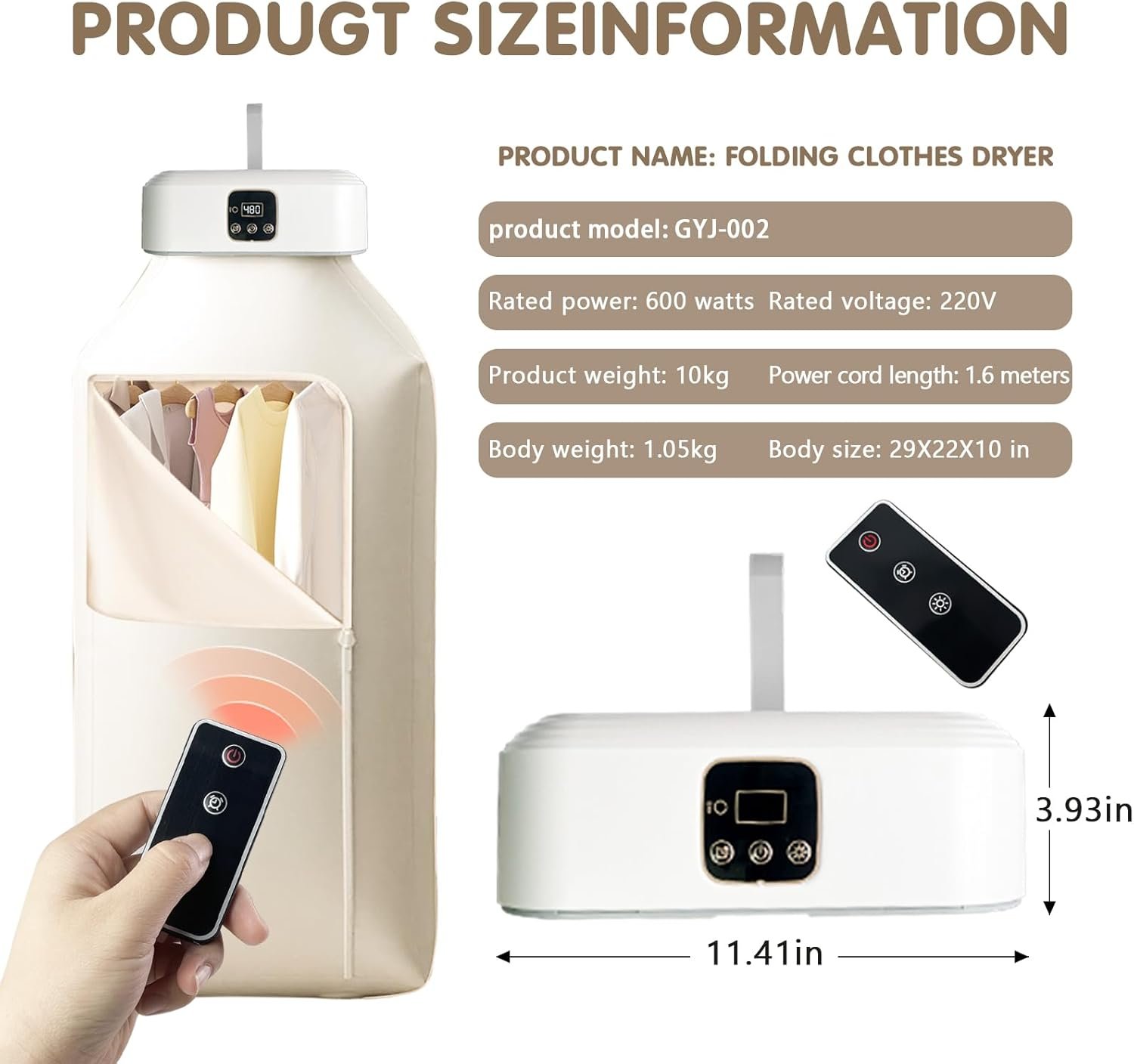Portable Clothes Dryer - Mini Dryer for Clothes with Remote Control Compact Foldable Electric Dryers for Clothes with Drying Bag - Image 6