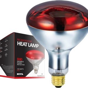 250 Watts R40 Red Heat lamp Light Bulbs Infrared Flood Reflector Incandescent Spotlight for Food Service, Brooder Bulb, Chicken, Pet, Bathroom, Light Therapy 250R40/HR Medium E26 Base 1 Pack