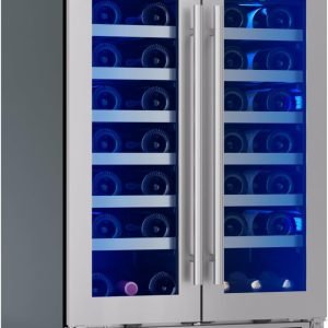 Zephyr Presrv 24" Wine Fridge Dual Zone Under Counter - Countertop Mini Wine Cooler Cellars Small Cabinet Wine Refrigerator Home Bar Chiller Freestanding with French Glass Door, 21 Bottles 750ml