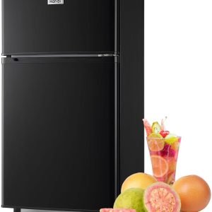 WANAI Compact Refrigerator 3.5 CU.FT Double Door Mini Fridge with Freezer Small Refrigerator with 7 Adjustable Temperature Side Door Wire Rack suit for Dorm Office Apartment Black