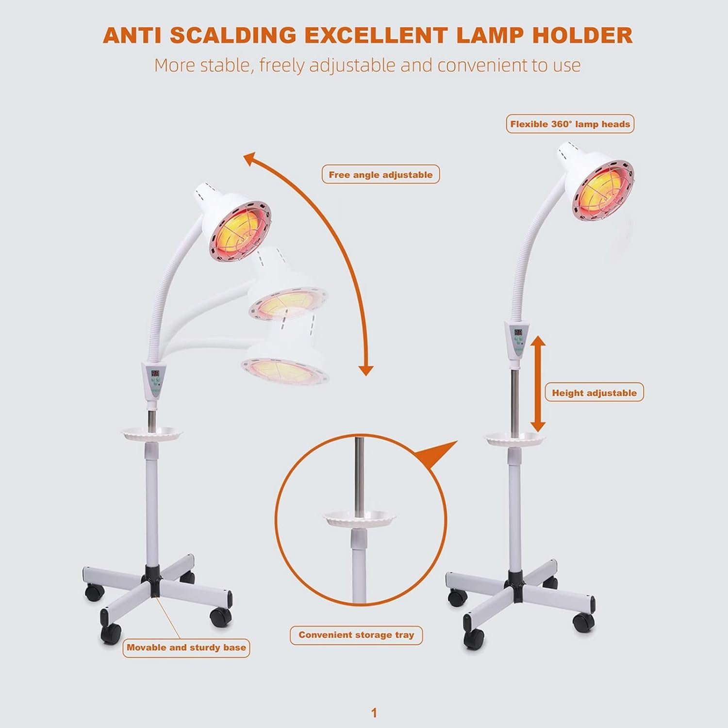 Infrared Light 275W Red Light Therapy Heat Lamp with Remote Control for Relieve Joint Pain and Muscle Aches, Adjustable Red Light Standing Heat Lamp - Image 7