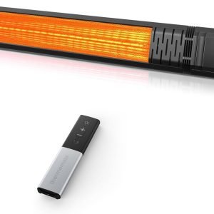 Small Outdoor Heater for Patio, thermomate 1500W IP65 Electric Infrared Heater with Low Glare Schott Glass, 9 Heating Levels & 24H Timer, Plug-in 120V Black