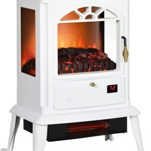 HOMCOM 23" Electric Infrared Fireplace Stove, Freestanding Fire Place Heater with Realistic Log Flame, Adjustable Temperature, Timer, 1000W/1500W, White