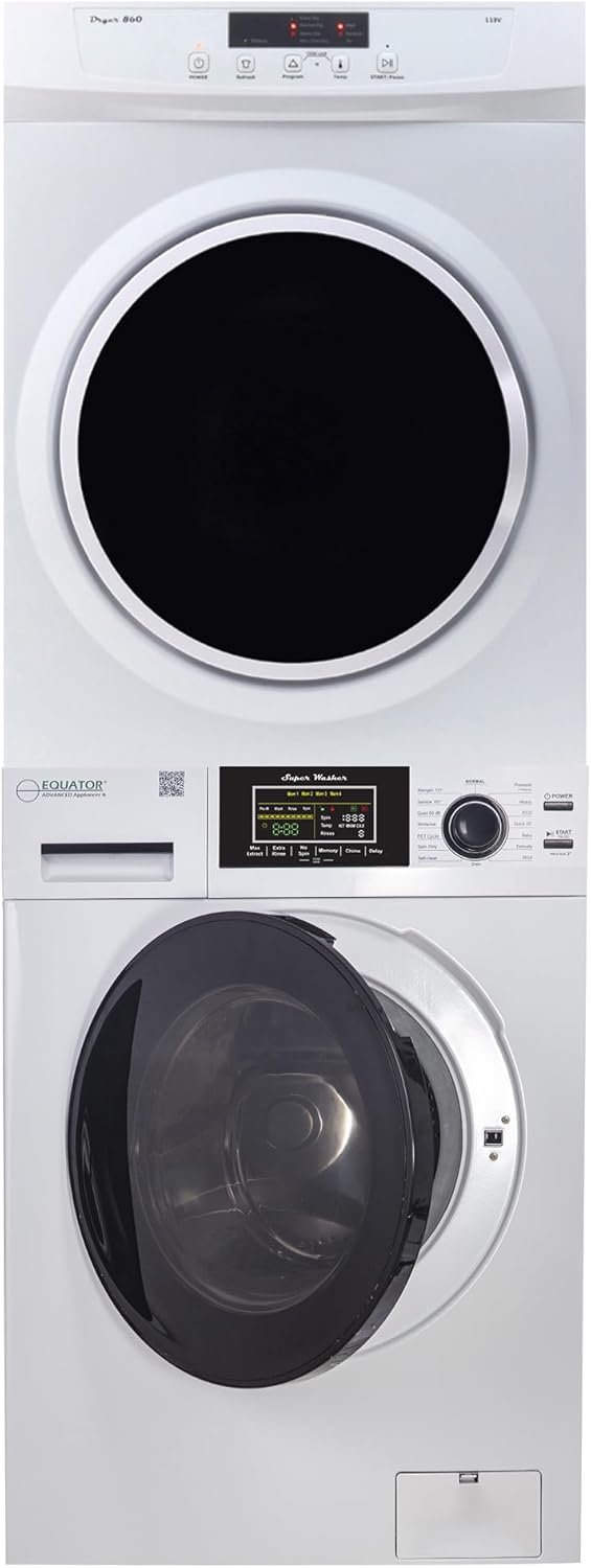 Equator Apartment Stackable 15 Lbs Washer 1.62cf 110V+Vented Dryer 3.5cf 110V