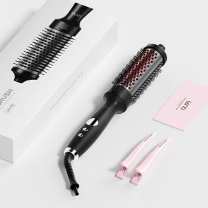 Thermal Brush,LENA 1.5 Inch All-in-1 blowout brush with Titanium Barrel-Infrared&Negative Ion Technology,Smooth,Frizz-Free Blowout,Styling&Drying Tool,5 Heat Settings,LED Display,Easy to Use,Black