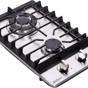 12 Inch Gas Cooktop, 2 Burners Built-in Gas Stovetop Stainless Steel Gas Stove Top Propane/Natural Gas Convertible Sealed Gas Cooktop for RVs, Apartments, Outdoor