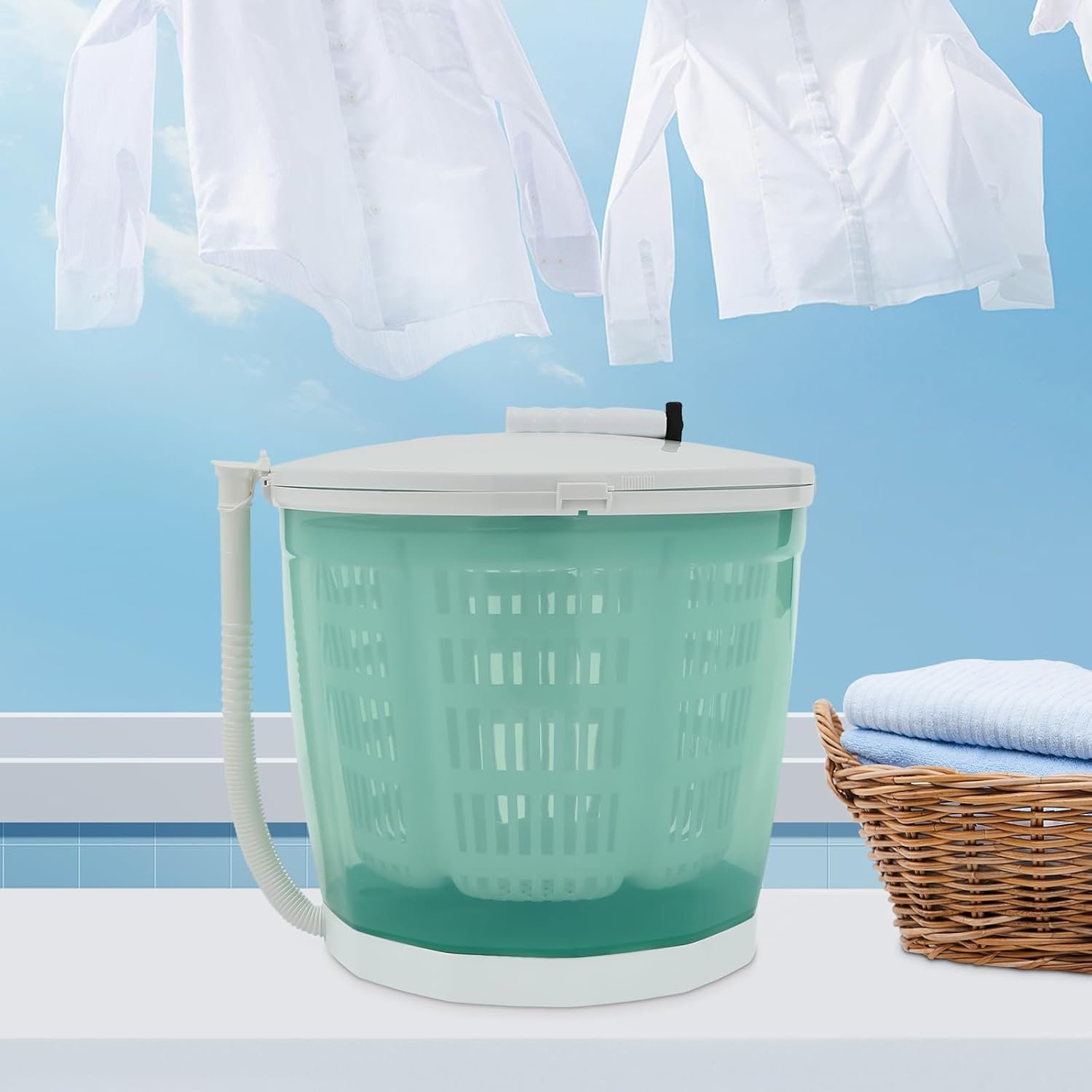 2-in-1 Manual Washing Machine, Portable Mini Washer and Spin Dryer Compact Washer for RV Travel, Outdoor Use (Green) - Image 6