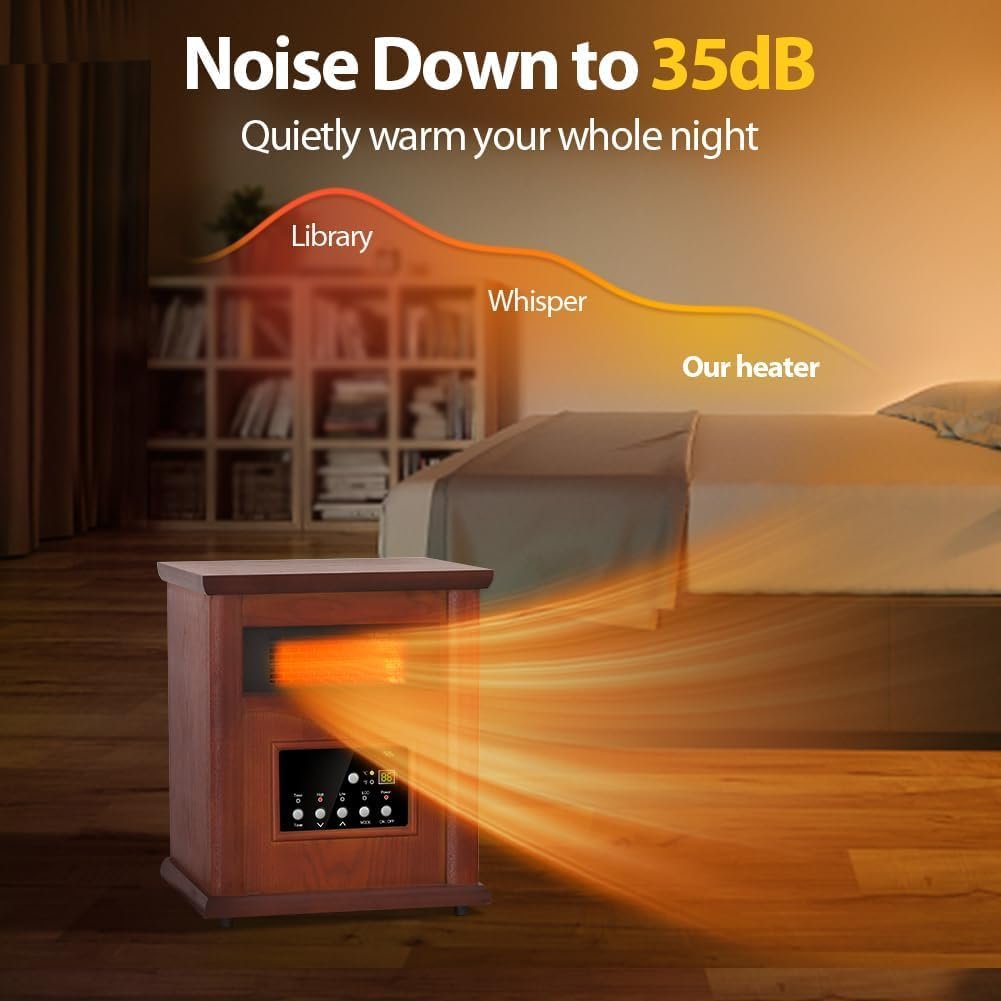 LifePlus Electric Infrared Space Heaters for Indoor Use, 1500W Box Space Heater with Wood Frame, Remote Control 12H Timer and 3 Heating Mode, Multiple Security Protections, for Living Room Home Office - Image 5