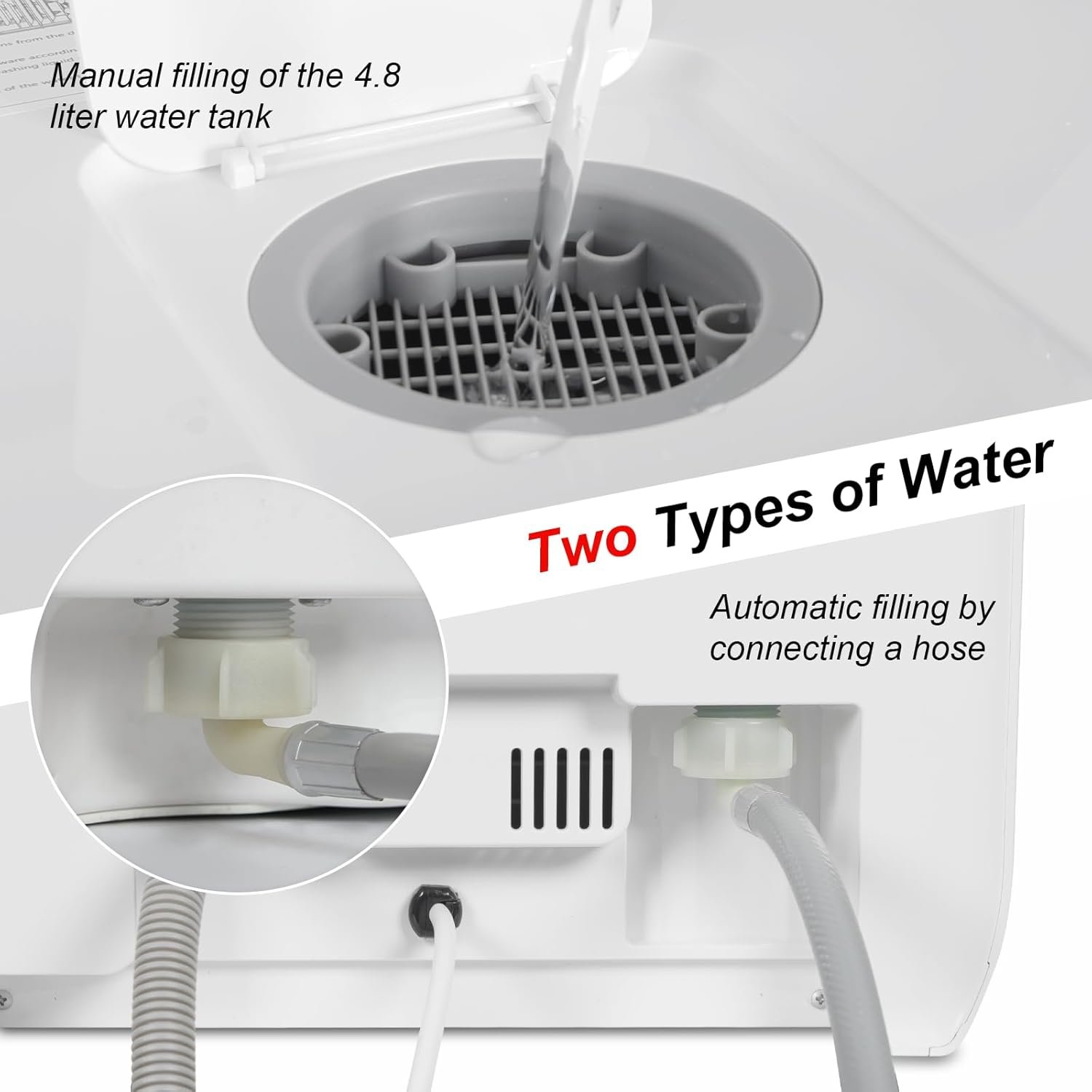 Countertop Dishwasher, Portable Dishwasher Countertop with 4.8L Built-in Water Tank & Inlet Hose, 7 Programs, Dual Water Supply Modes with LED Display and Air-Dry Function for Small Apartments - Image 4