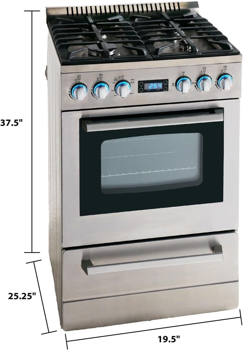 Avanti Gas Range Oven ELITE Series, Compact Freestanding Design, 2.6-Cu.Ft. Capacity 4 Sealed Burners with Electronic Ignition, Includes Broiler and Storage Drawer, 24-Inch, Stainless Steel - Image 6