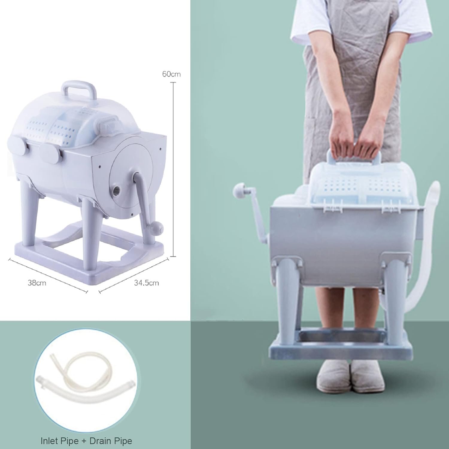 Mini Manual Washing Machine Non-electric Dryer, Portable Clothes Underwear Sock Washer Compact Hand Powered Laundry Spinner, with Spin Dry and Drainage Pipe, For RV's/Camping/Traveling/Emergency - Image 2