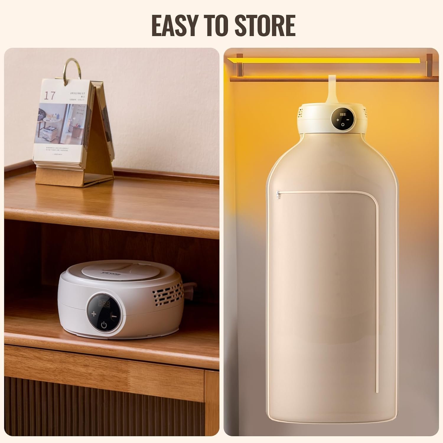 VEVOR Portable Clothes Dryer, Clothes Dryer with Dryer Bag, PTC Heating & LED Display, Foldable Mini Dryer with 5-H Timer for Apartments, Dorms, RVs, or Hotels, 600W, Beige - Image 6