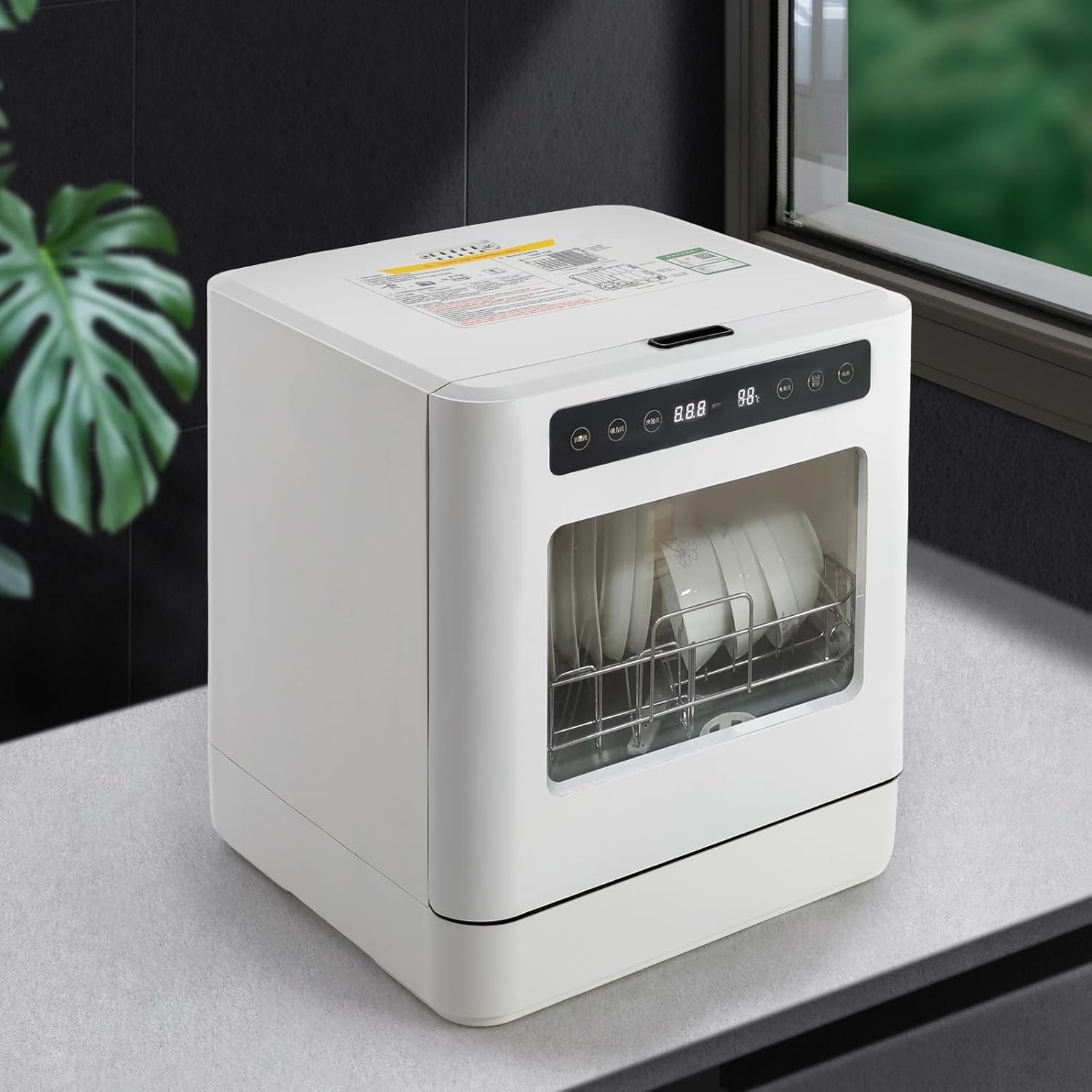 Countertop Dishwasher 800W Portable Dishwashers with 4 Washing Programs& Inlet Hose White Compact Dishwashers Holds Dishes for 6-8 People for Homes,Dormitories - Image 8