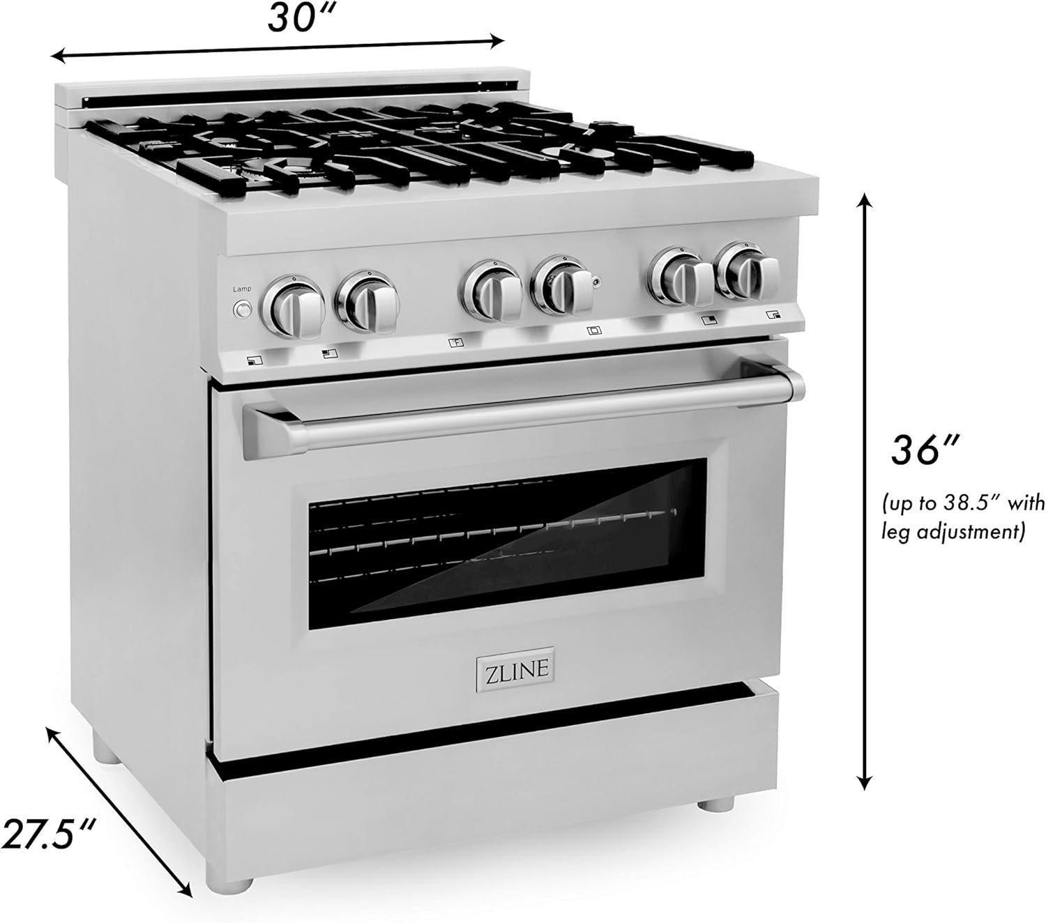 ZLINE 30 Inch 4.0 Cubic Foot Stainless Steel Dual Fuel Range with 4 Burner Porcelain Cooktop, Gas Stove, Cast Iron Grill, and Electric Convection Oven - Image 9