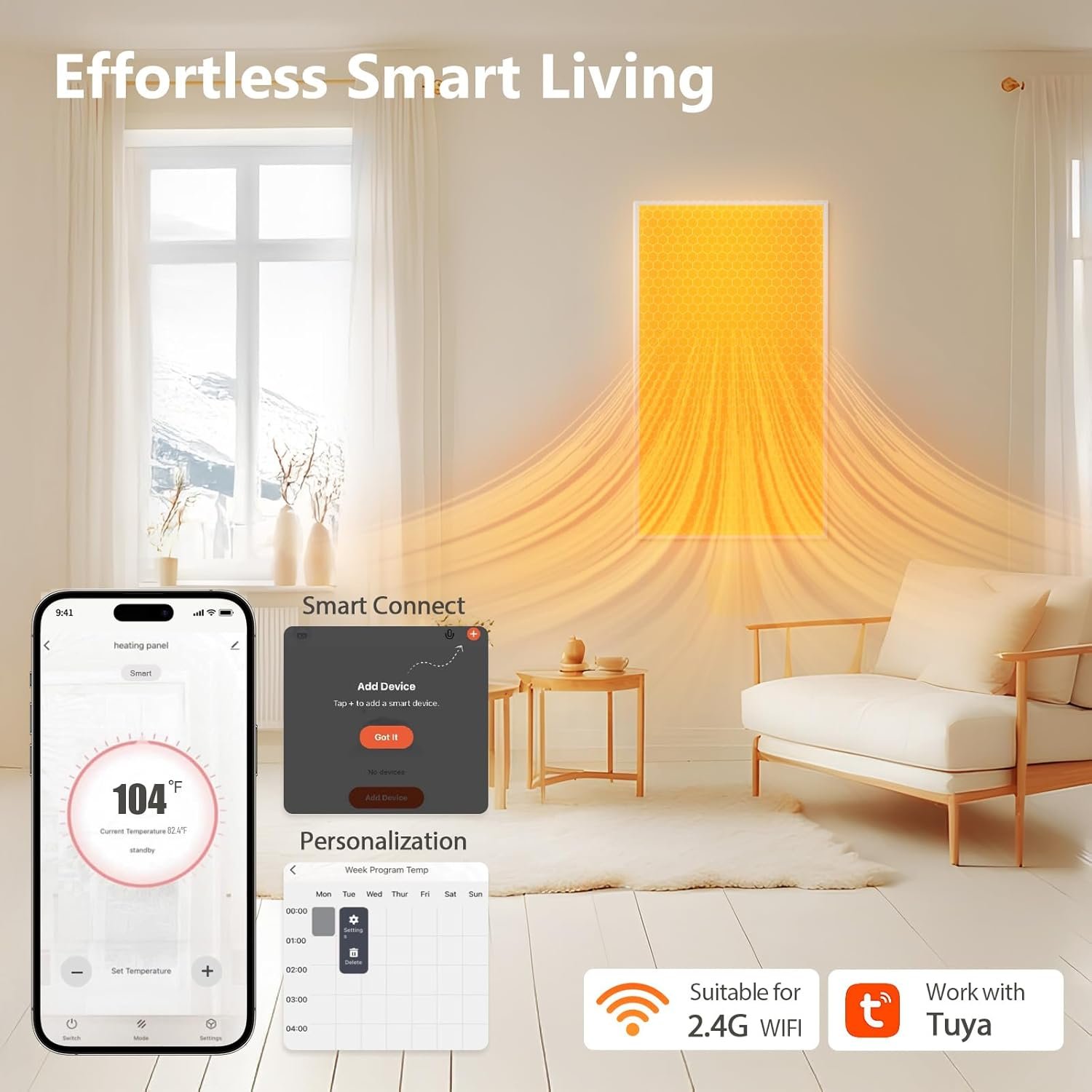Infrared Heater Panel 800W, Wall Mounted Space Heater Panel for Indoor intelligent Infrared Heating Panel, 100% Flame Retardant Material, Safe and Fast Heating - With Thermostat, APP Control - Image 2