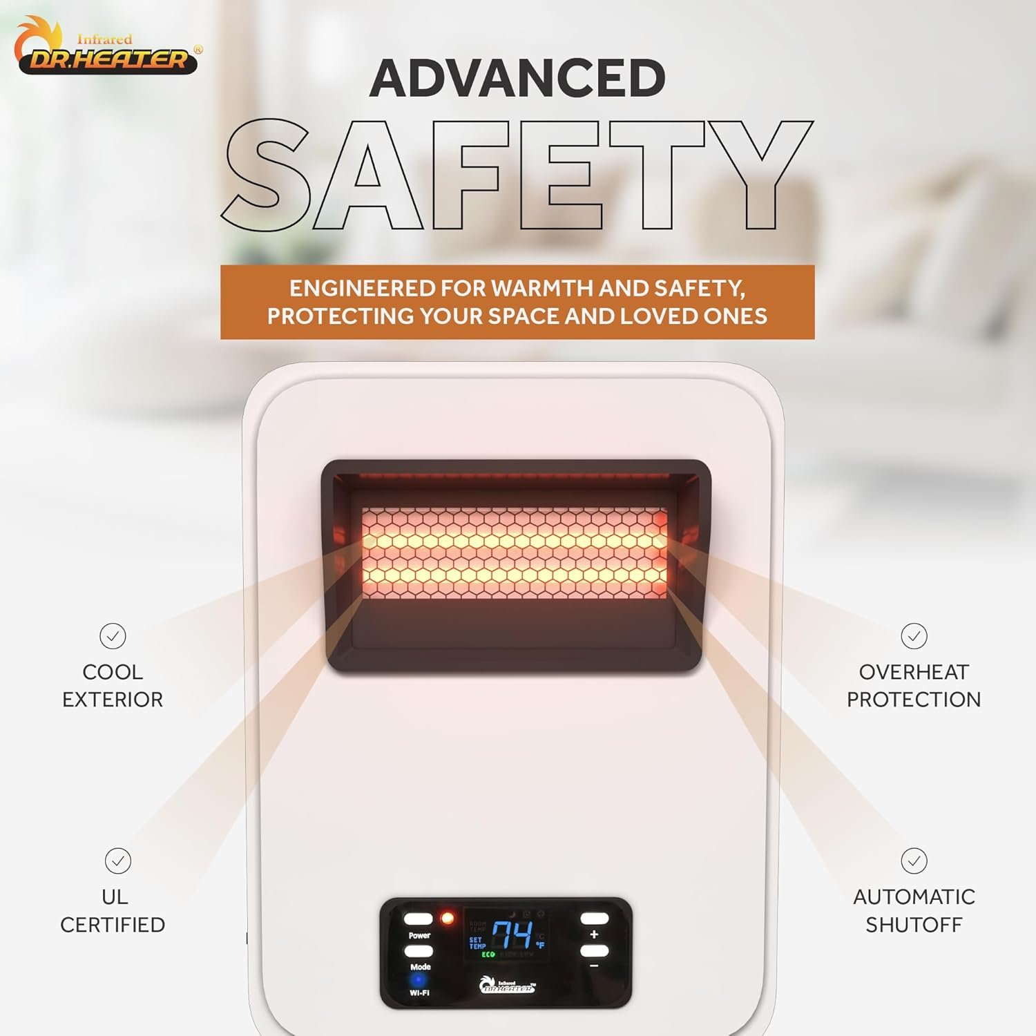 Dr. Infrared Heater Ecoheat Wall Hung or Wall Mounted Electric Space Heater, Dual System with Infrared and Fan Forced, Remote Control, 1500W, White - Image 5