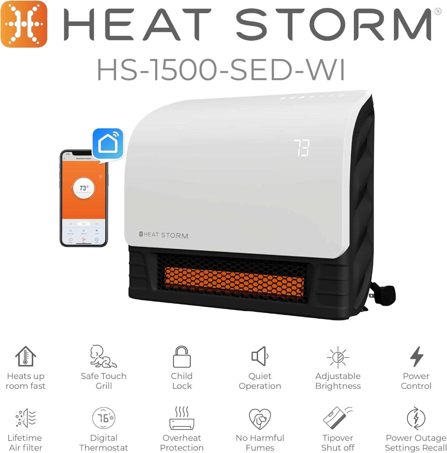 Heat Storm 1500-Watt Sedona WiFi Infrared Wall Mountable Heater,White - Image 7