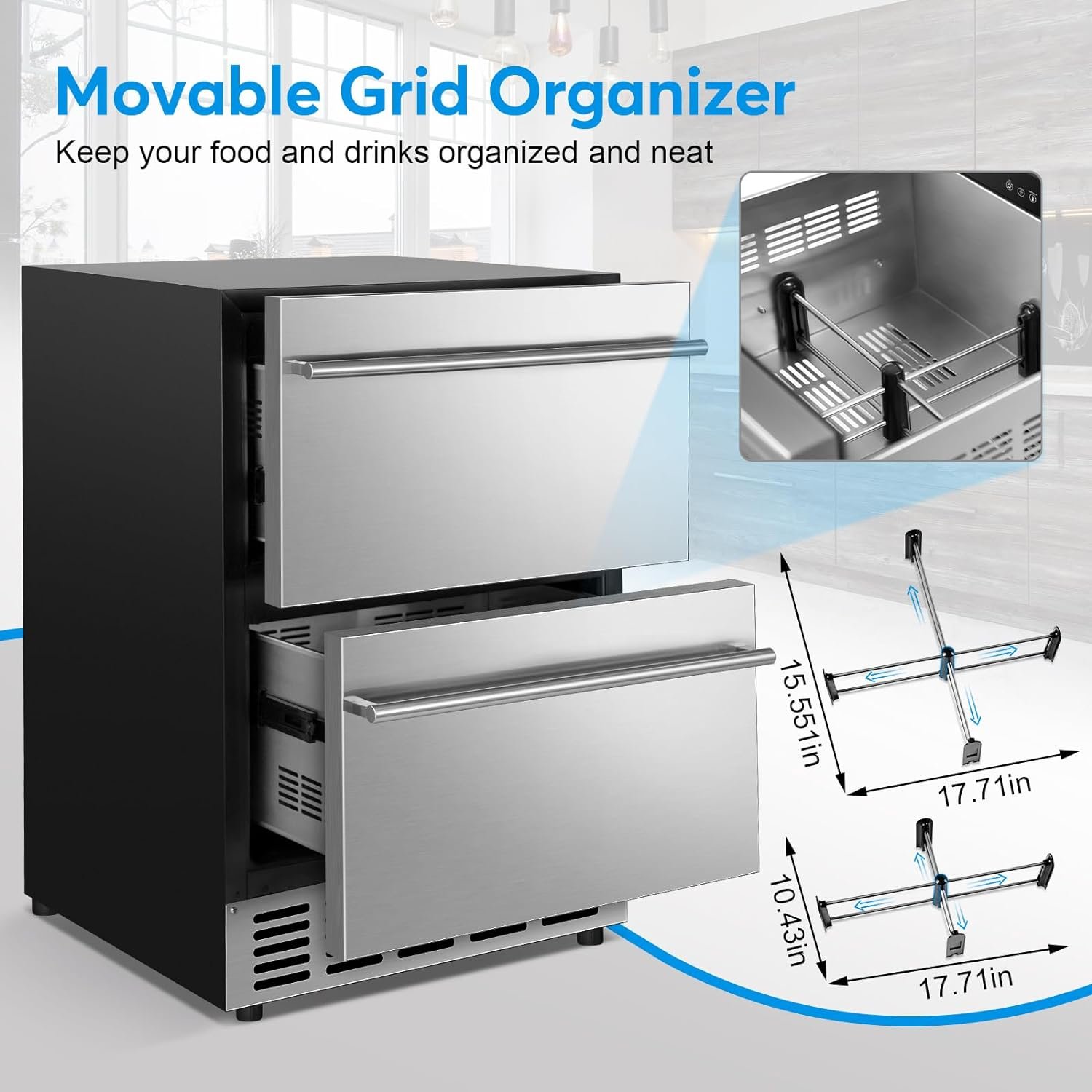 Under Counter Beverage Refrigerator 24 Inch, Outdoor Drawer Fridge Stainless Steel with Temperature Control for Home, Outdoor Patio and Commercial Use - Image 5