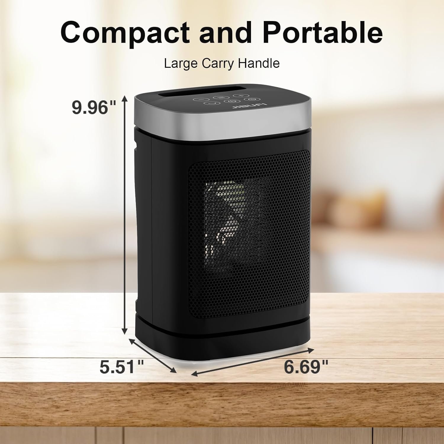 Small Portable Space Heater for Indoor Use - with 70°Rotating Feature, JIBUFI 1500W PTC Electric Heater, Rapid and Safe Heating, Remote Control, 1-12 Hr Timer for Bedroom, Office, etc, Silver - Image 7
