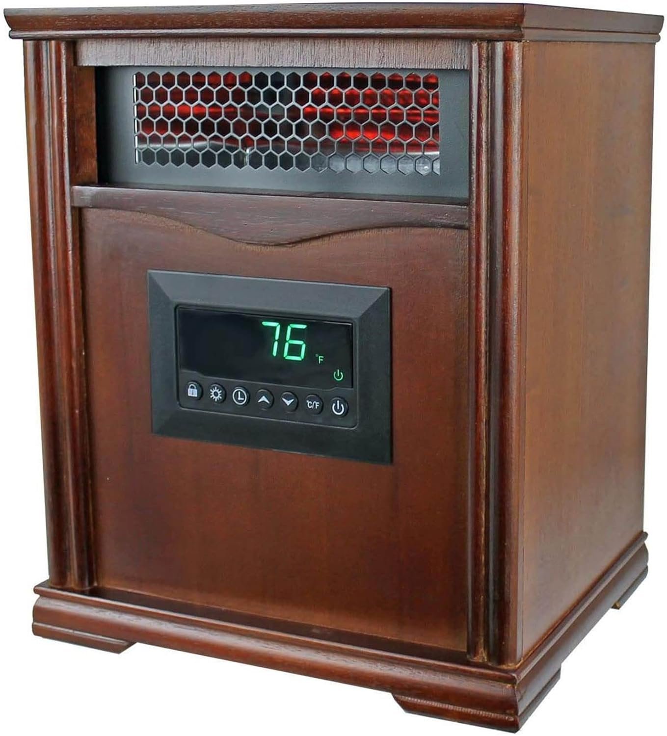 LifeSmart LifePro 1500W Portable Electric Infrared Quartz Space Heater for Indoor Use with 4 Heating Elements and Remote Control, Brown Oak Wood - Image 8