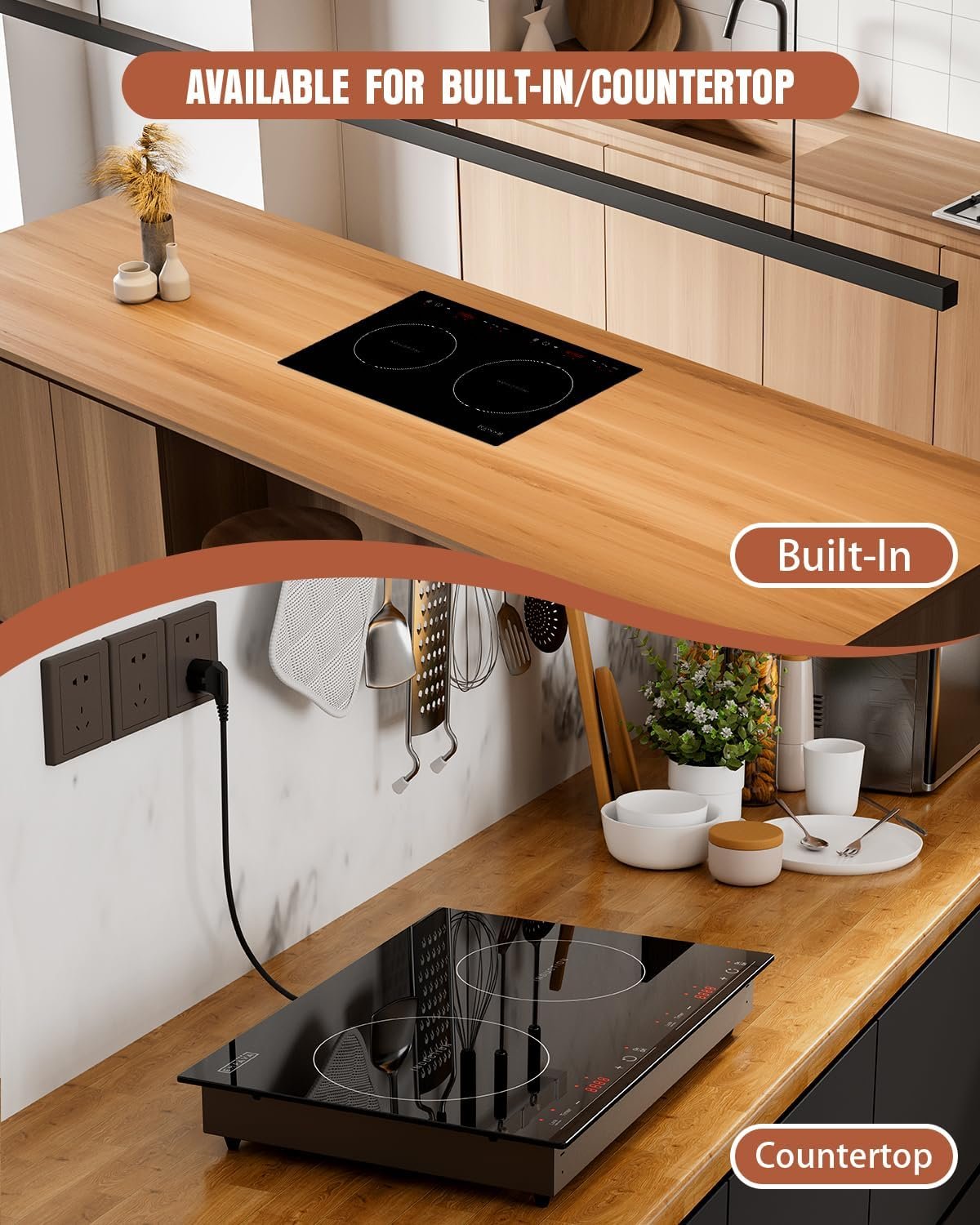 Empava 20.5" Double Elements Electric Stove 1800W Induction Cooktop with Two Separate Heating Zones, Timer, 9 Temperature and Power Levels, Kids Safety Lock, Touch Sensor Control Black - Image 2