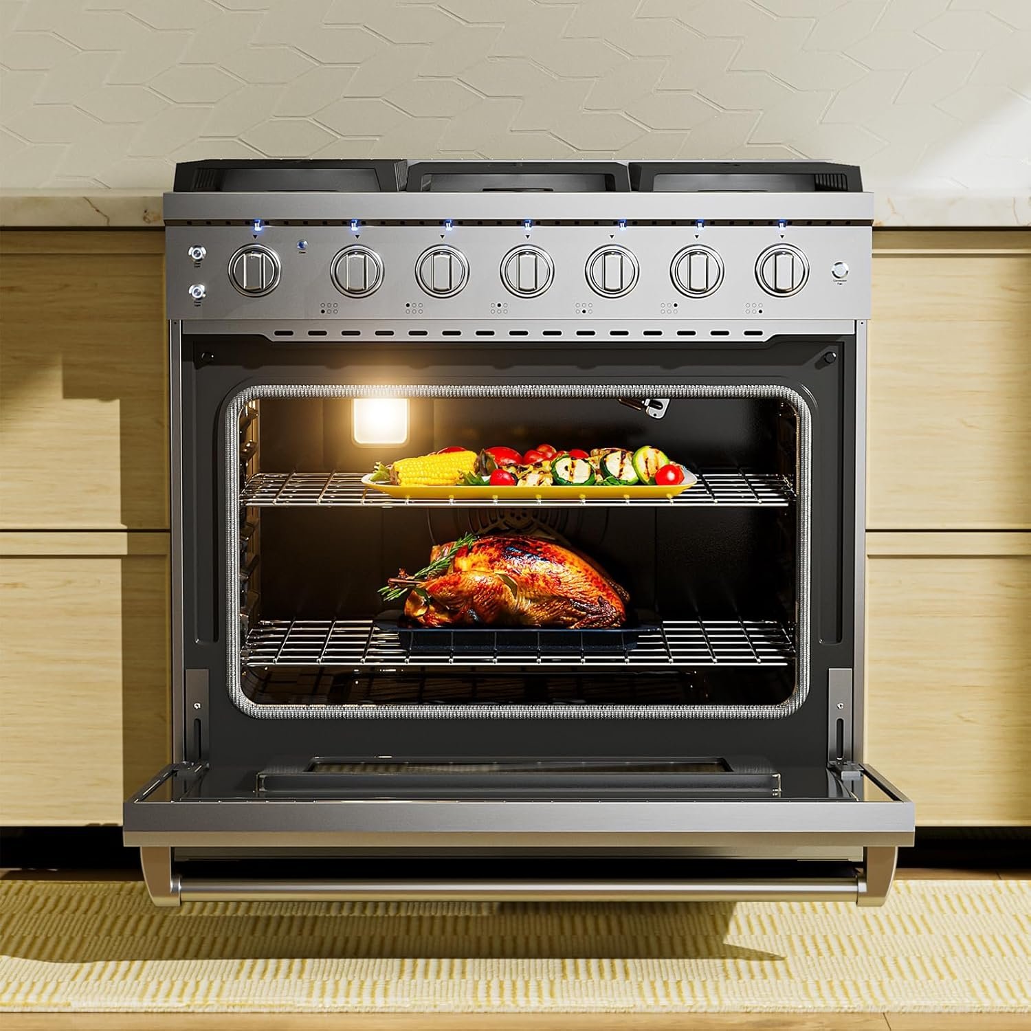 Empava 36" Slide-In Freestanding Gas Range with 6 Sealed Burners, Cast Iron Grates and 6.0 cu. ft. Convection Oven with Mechanical Knobs Control in Stainless Steel - Image 8