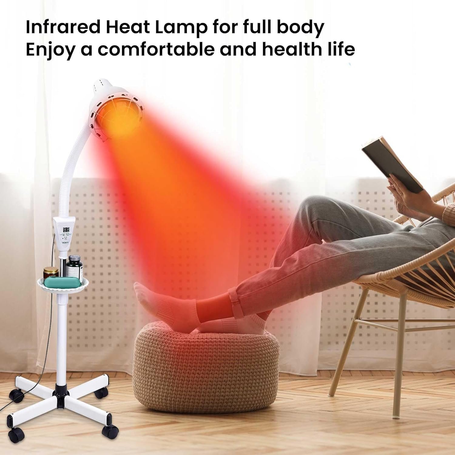 Infrared Light 275W Red Light Therapy Heat Lamp with Remote Control for Relieve Joint Pain and Muscle Aches, Adjustable Red Light Standing Heat Lamp - Image 6