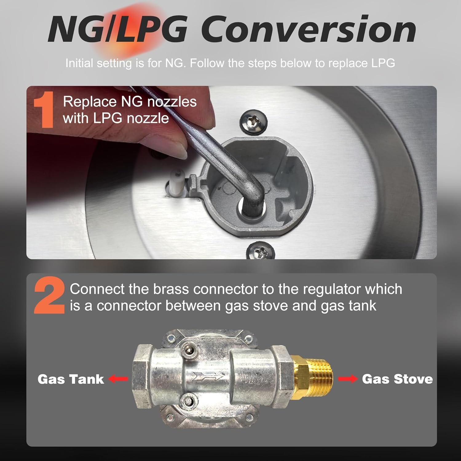 4 Burner Gas Stove - 24 Inch Stainless Steel Propane Gas Cooktop for LPG/NG Dual Fuel, Two Burner Gas Stove Burner with Flame-out Protection for Apartment, Kitchen, Indoor, 110-120V Plug in - Image 7