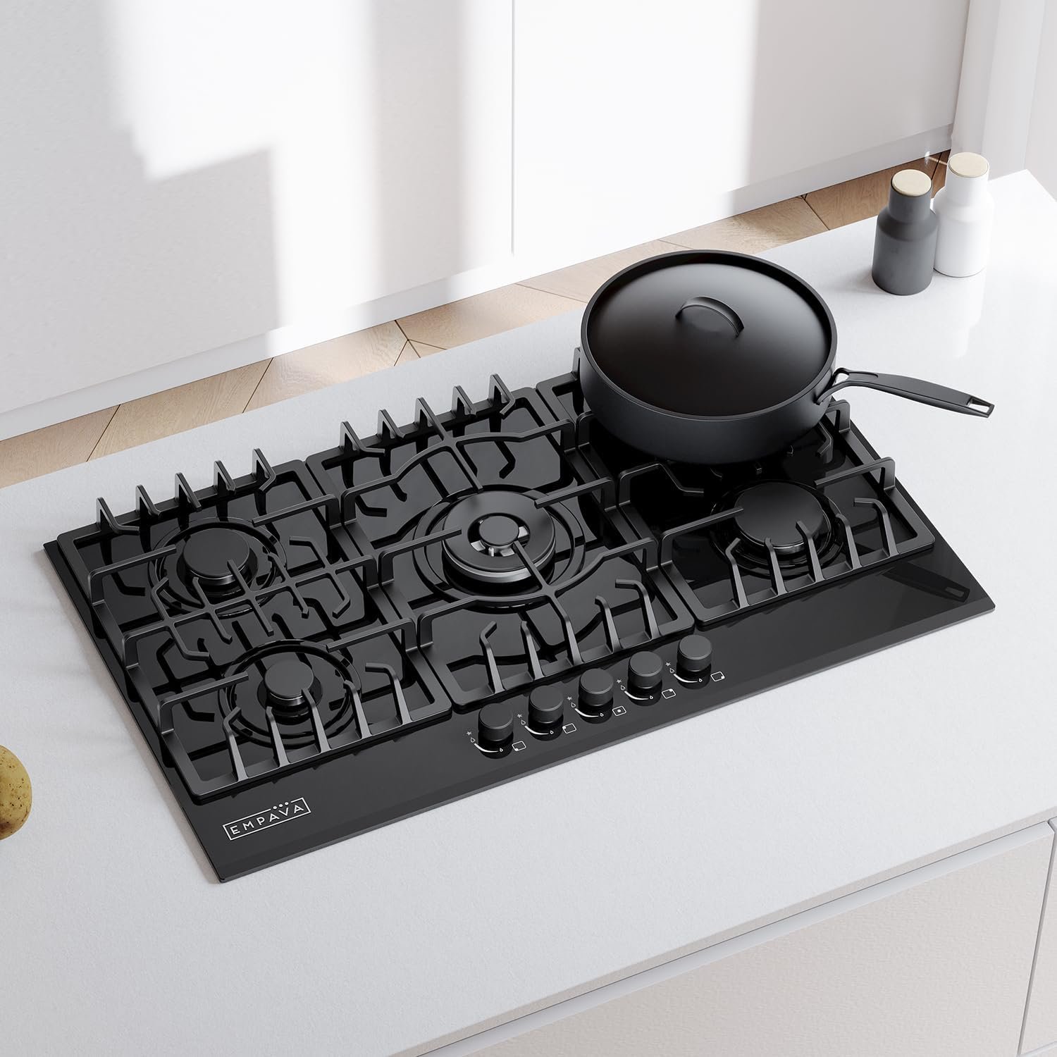 Empava 36 in Gas Stove NG/LPG Convertible with 5 Sealed Burners in Black Tempered Glass Cooktop - Image 10